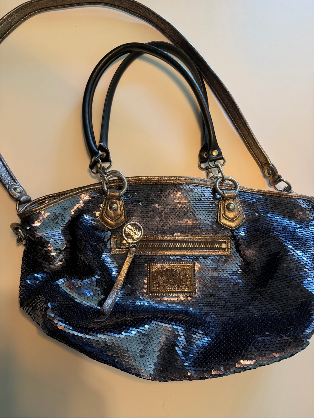 Coach Restored Poppy Rocker Satchel in Blue Sequin (rare vintage!)